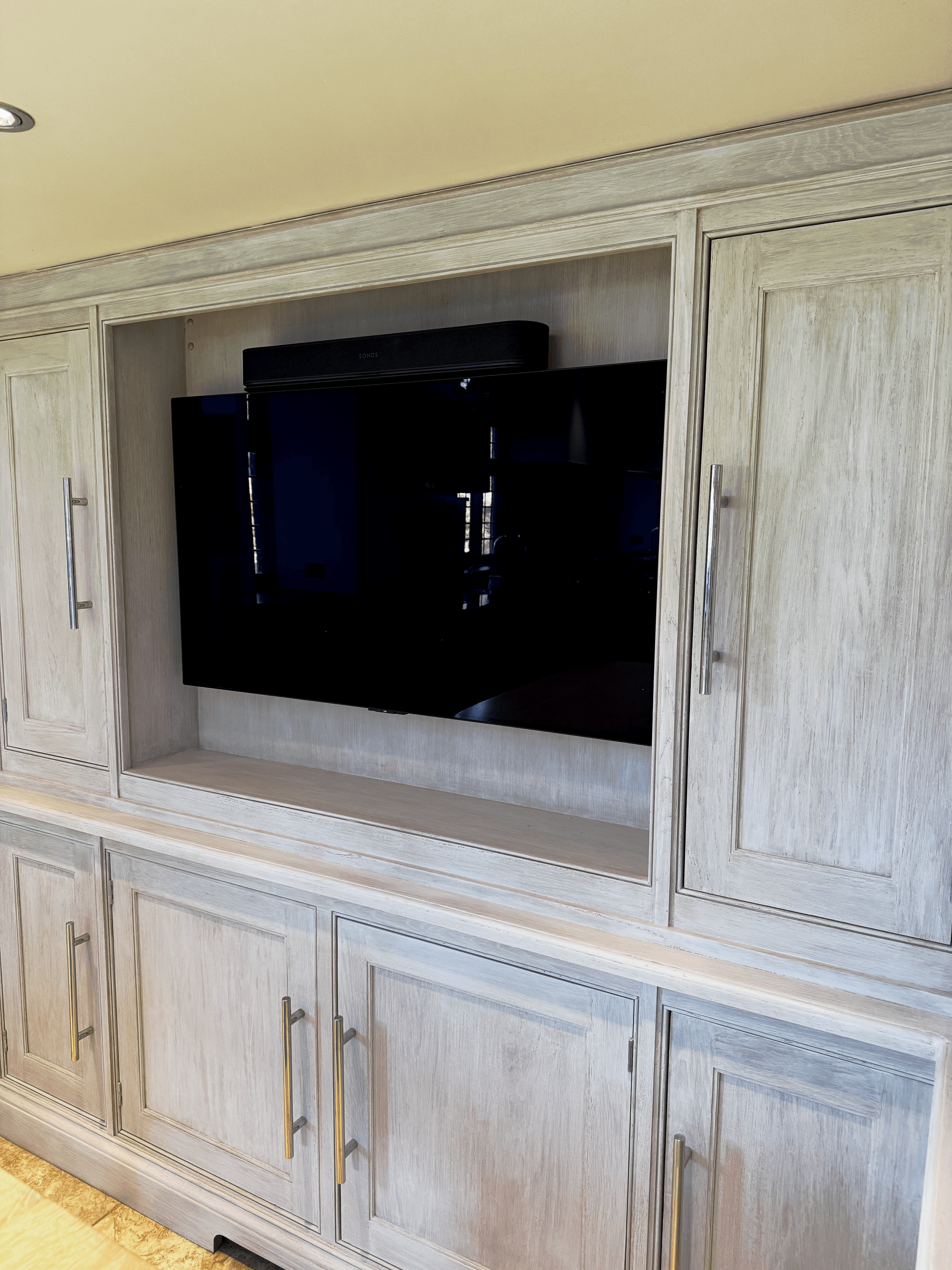 A media wall showing limed oak finish.