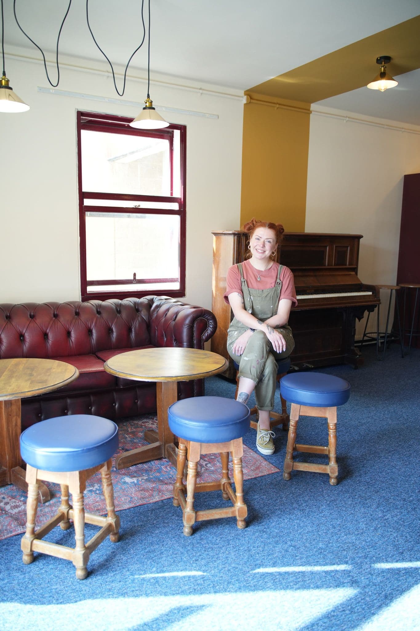 Designer Sophie in her pub-inspired mess deck design