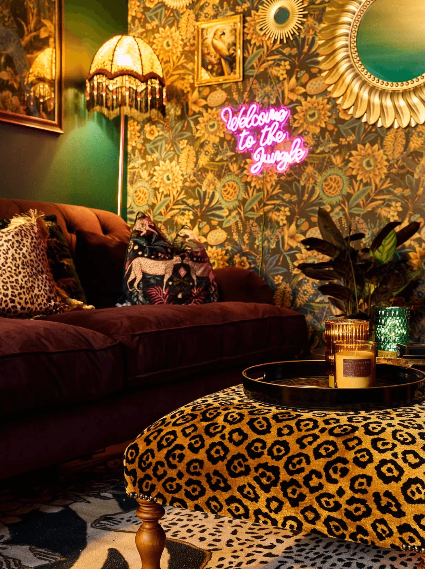 a low shot of a heviliy textured living room area