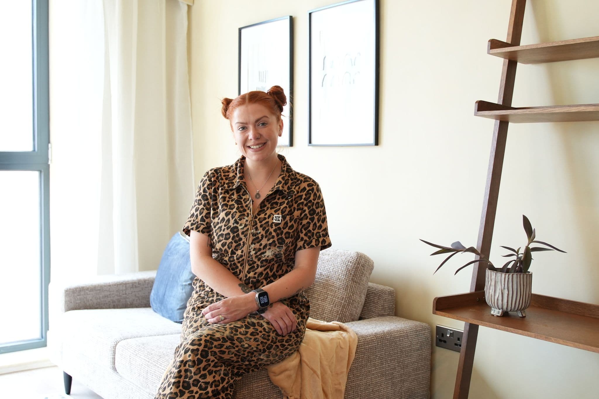 Designer Sophie Newlands in the studio apartment she designed for UNCLE